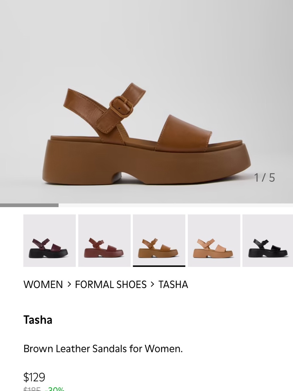 Camper Tasha Brown Leather Platform Sandals for Women